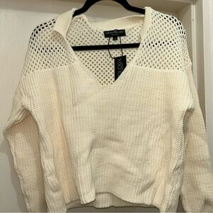 Central Park West Cream V-Neck Sweater
